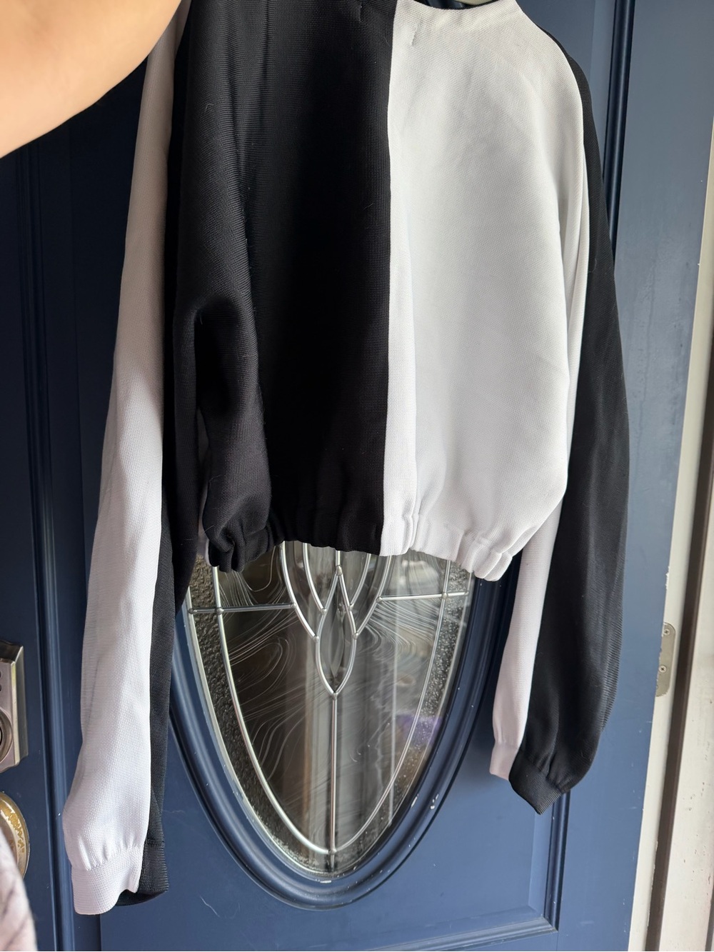 adidas originals Black & White Colorblock cinch Cropped Crewneck - Picture 2 of 4
